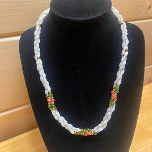 Vintage 1970's Mother of Pearl, Coral, & Jade Necklace